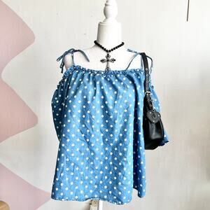 Denim Polka Dot Top, Y2K, Coquette, Retro, Indie Sleaze,‎ Cottagecore, 3XL